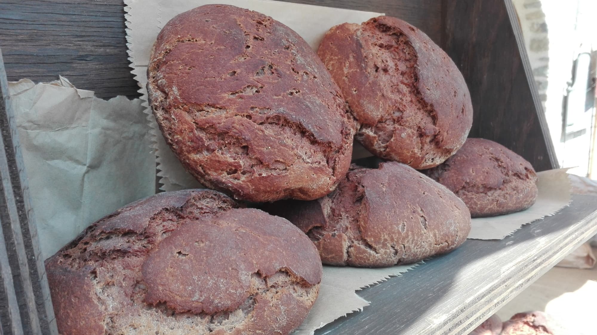 A counter with 5 forms of Marocca bread