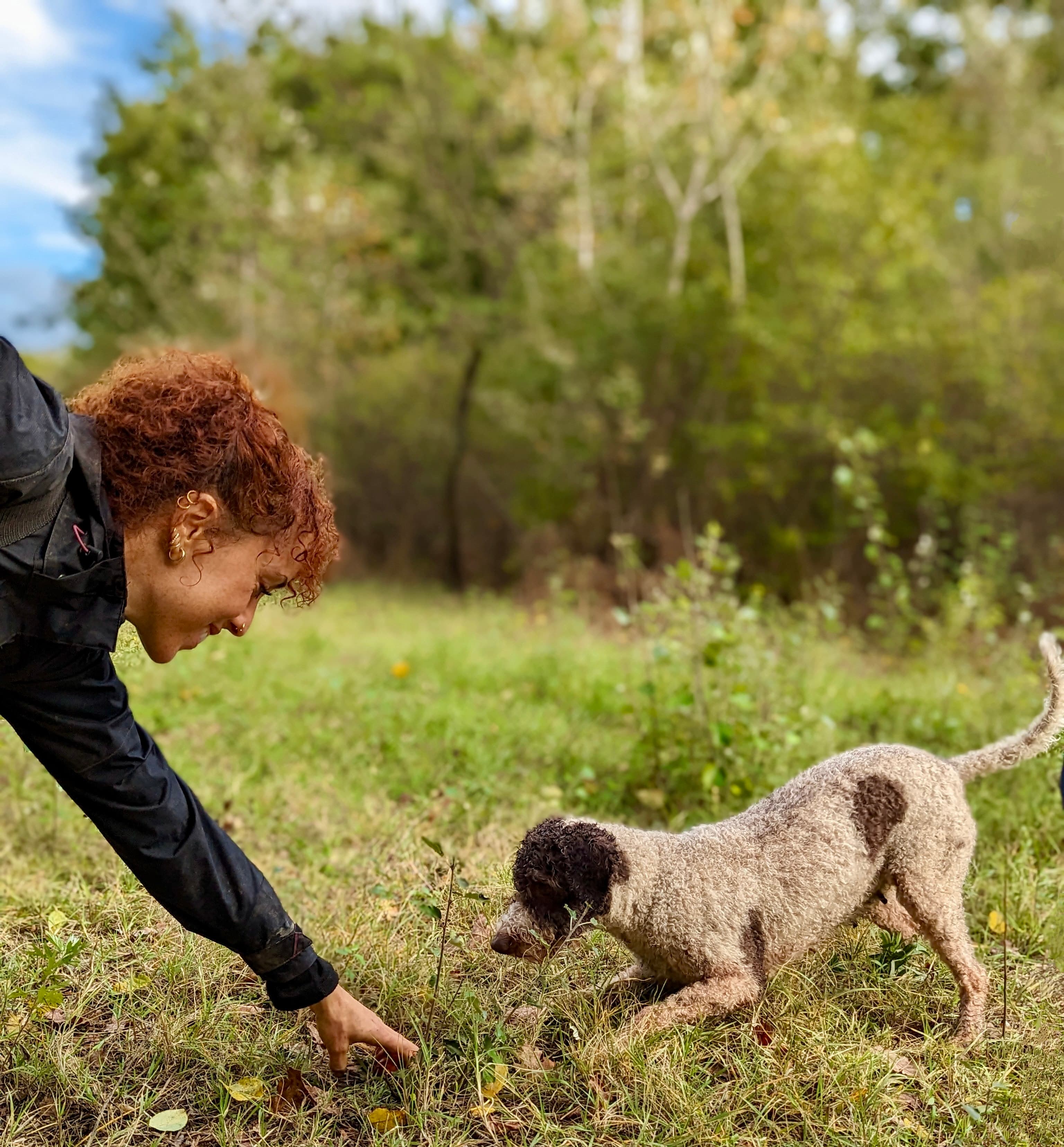 Woman with truffle dog