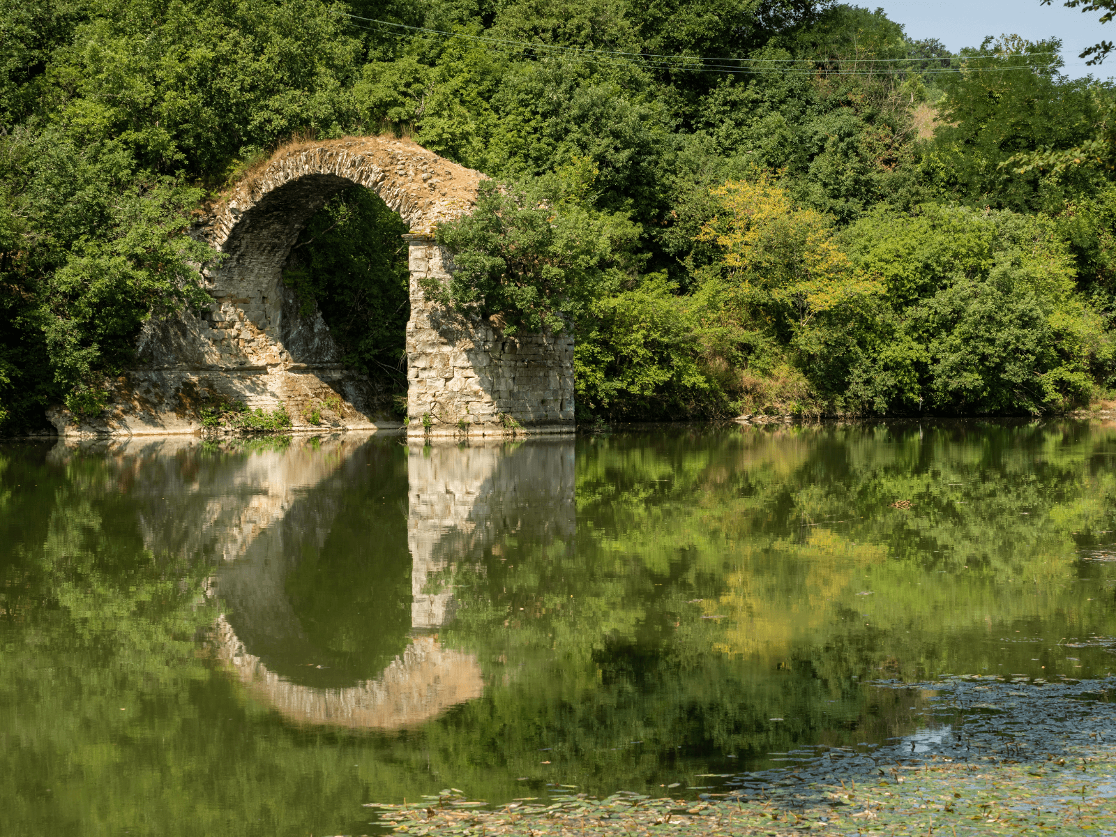 Les vestiges du pont Romito dans le Valdarno entourés d’une dense végétation