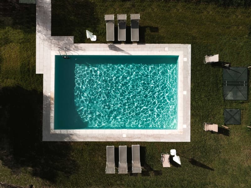 Aerial view of the outdoor swimming pool at Agriturismo La Torretta