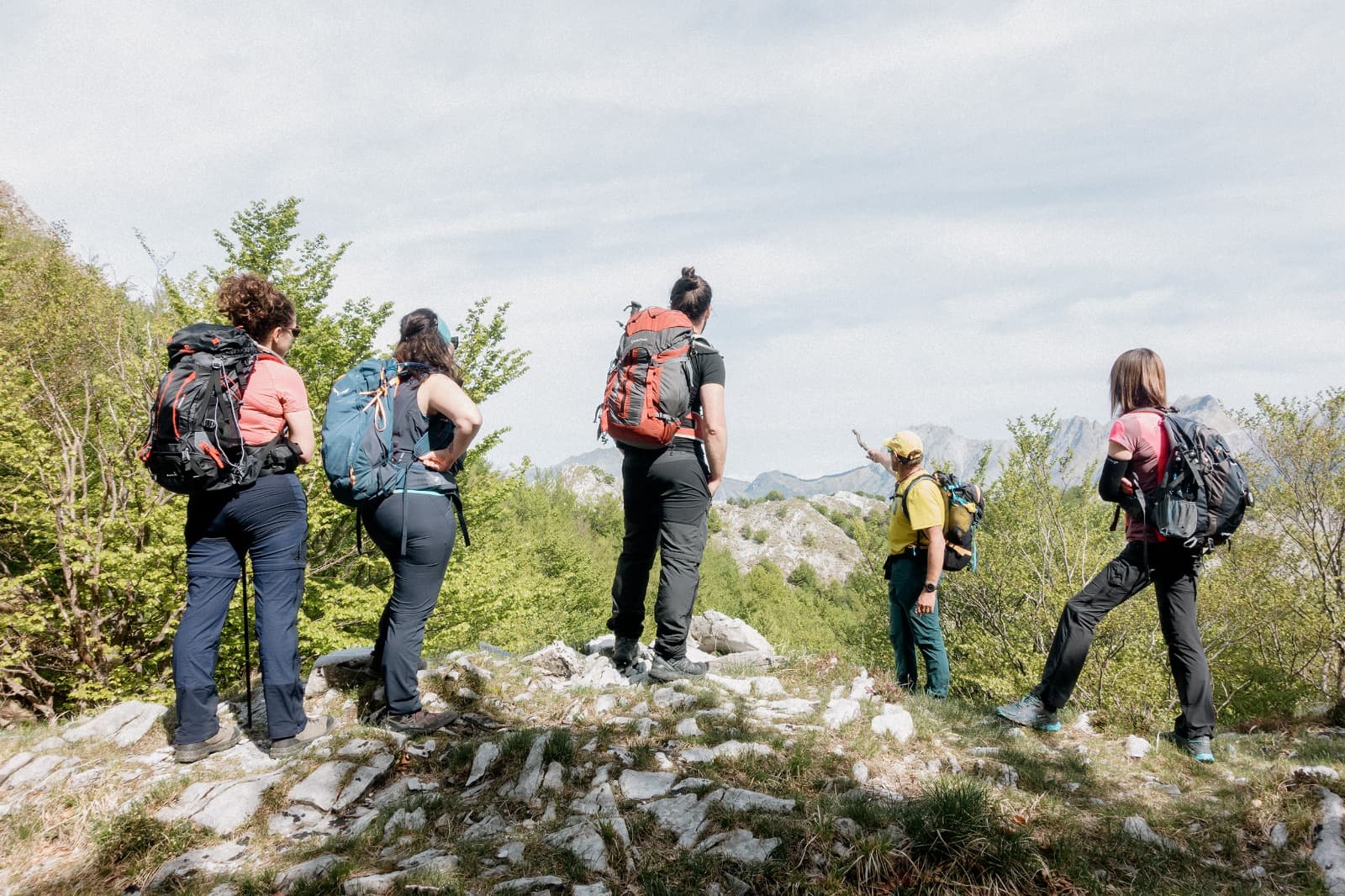Escursionisti su percorso di montagna
