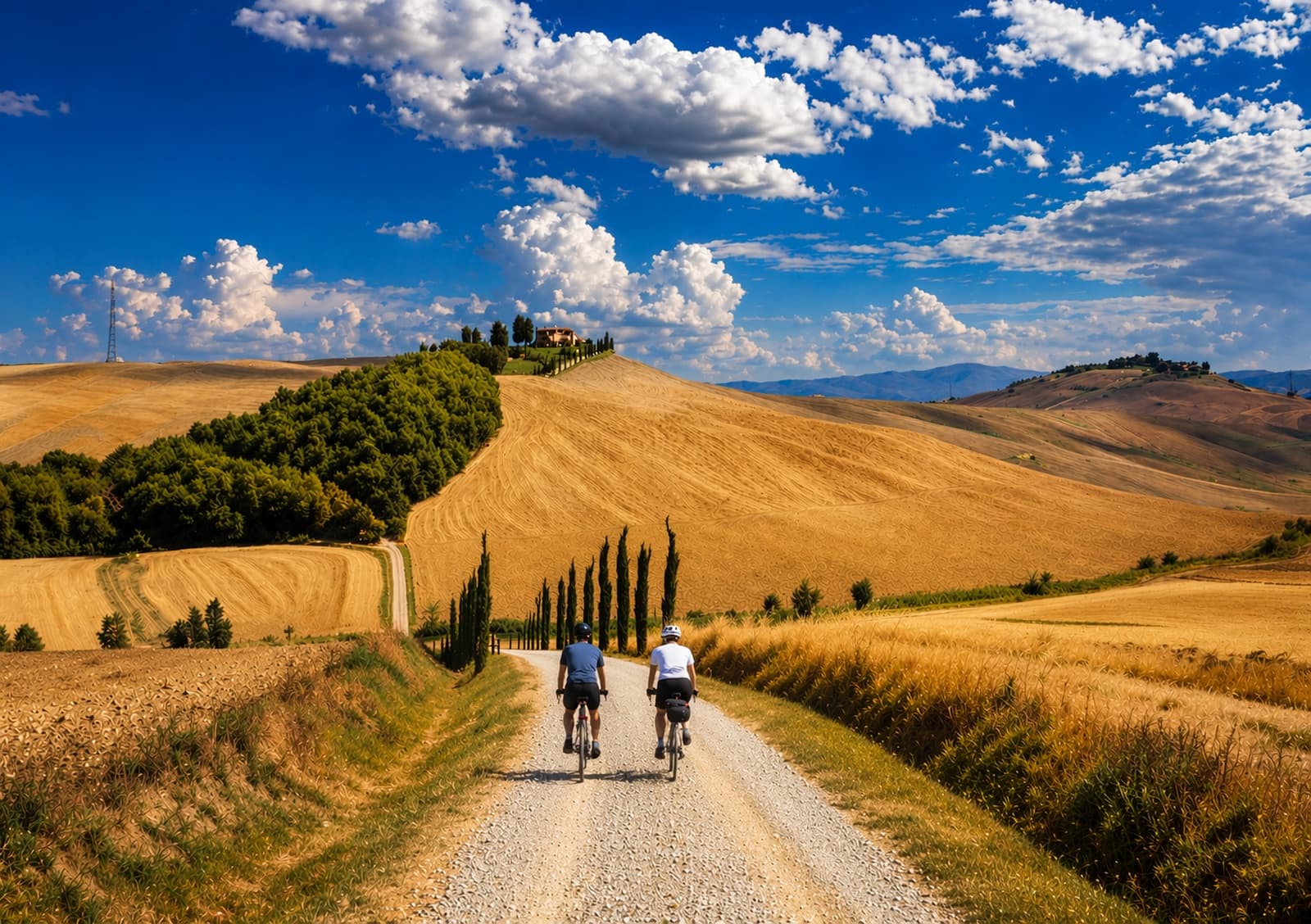 cyclists in the Val d'Orcia