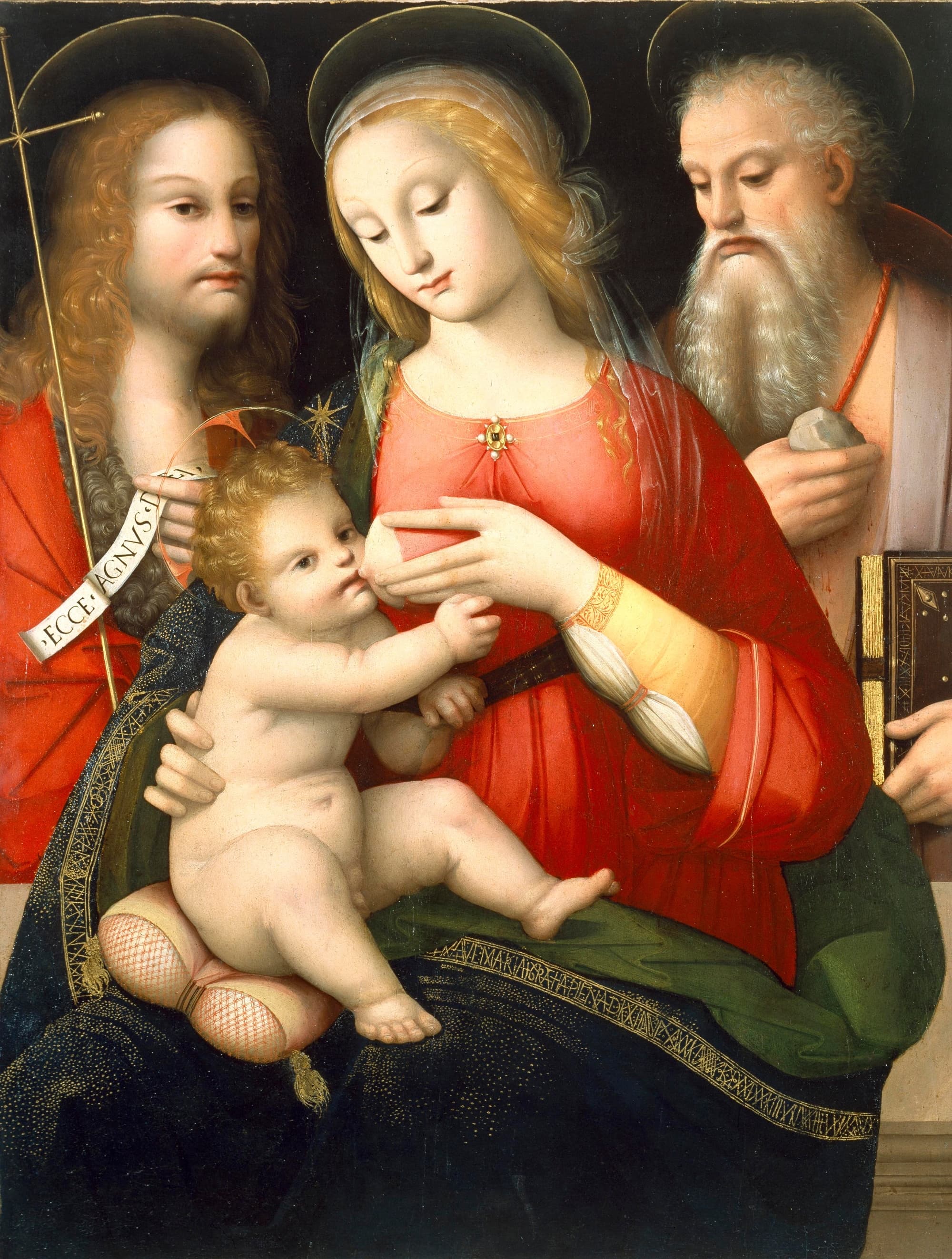 Andrea Piccinelli (il Brescianino) - Madonna breastfeeding the child with Saints Baptist and Jerome