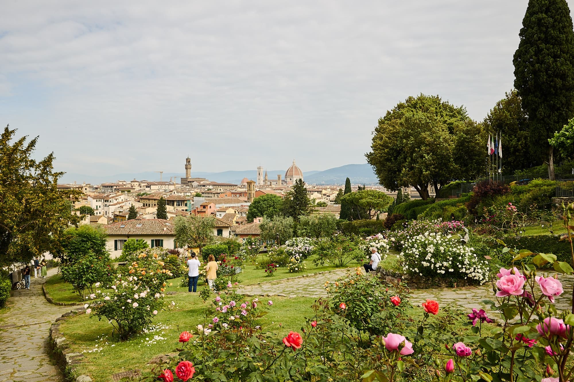 View of the Rose Garden and in the background, the historic center of Florence