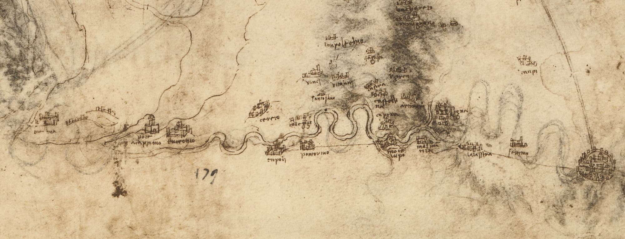 Disegni di Leonardo da Vinci: la Valle dell'Arno