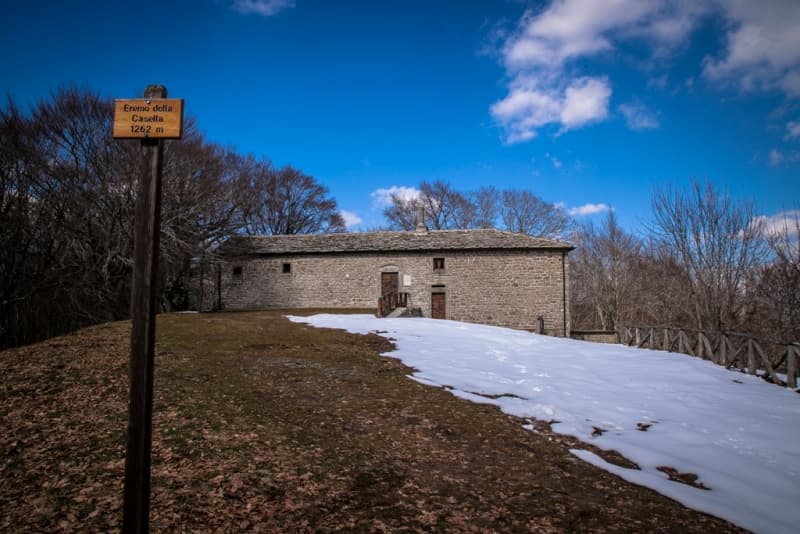 Hermitage of Casella along the Way of Francis in Valtiberina on a sunny winter’s day