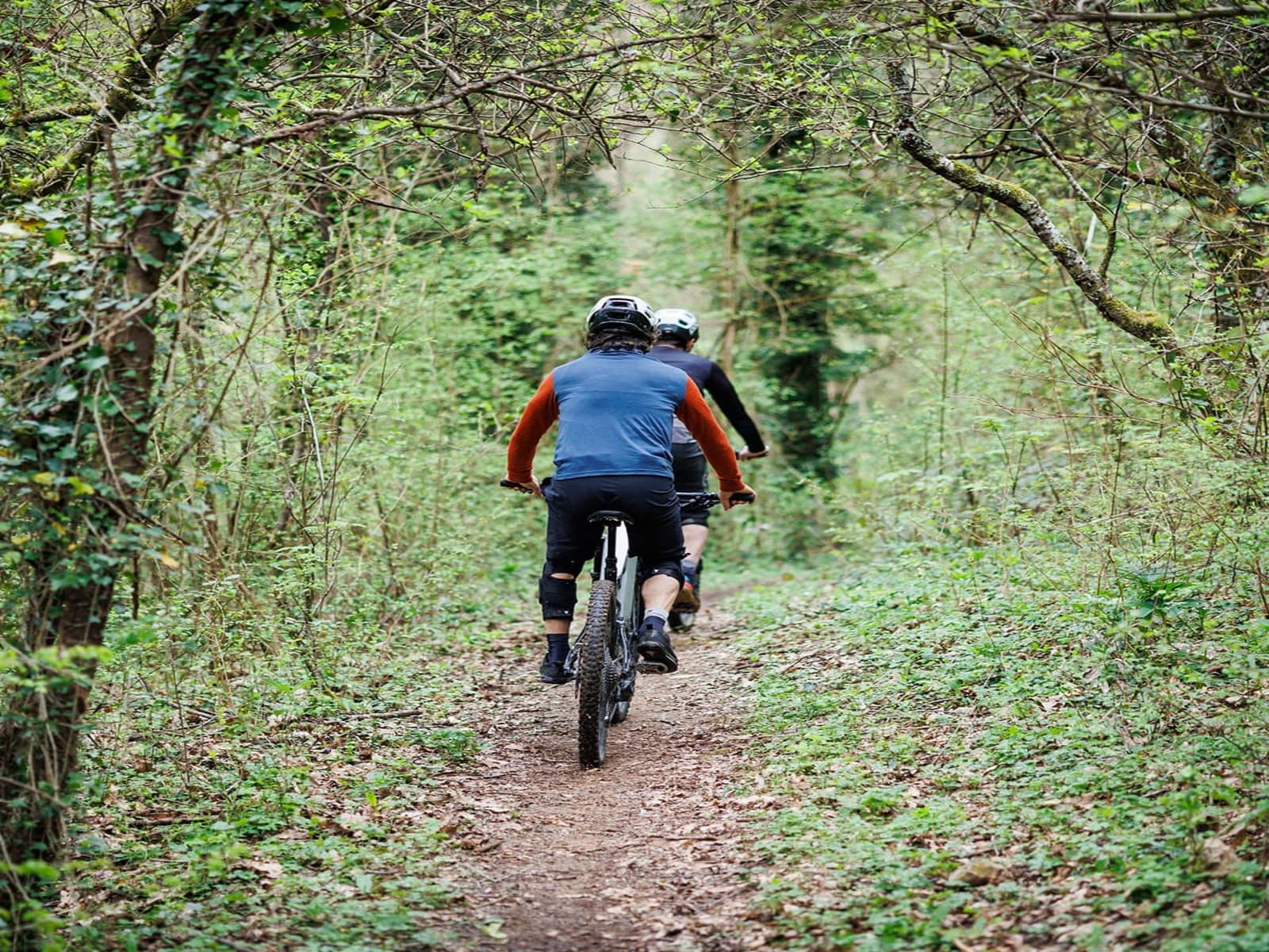 Due persone in MTB nei boschi che circondano la città di Massa