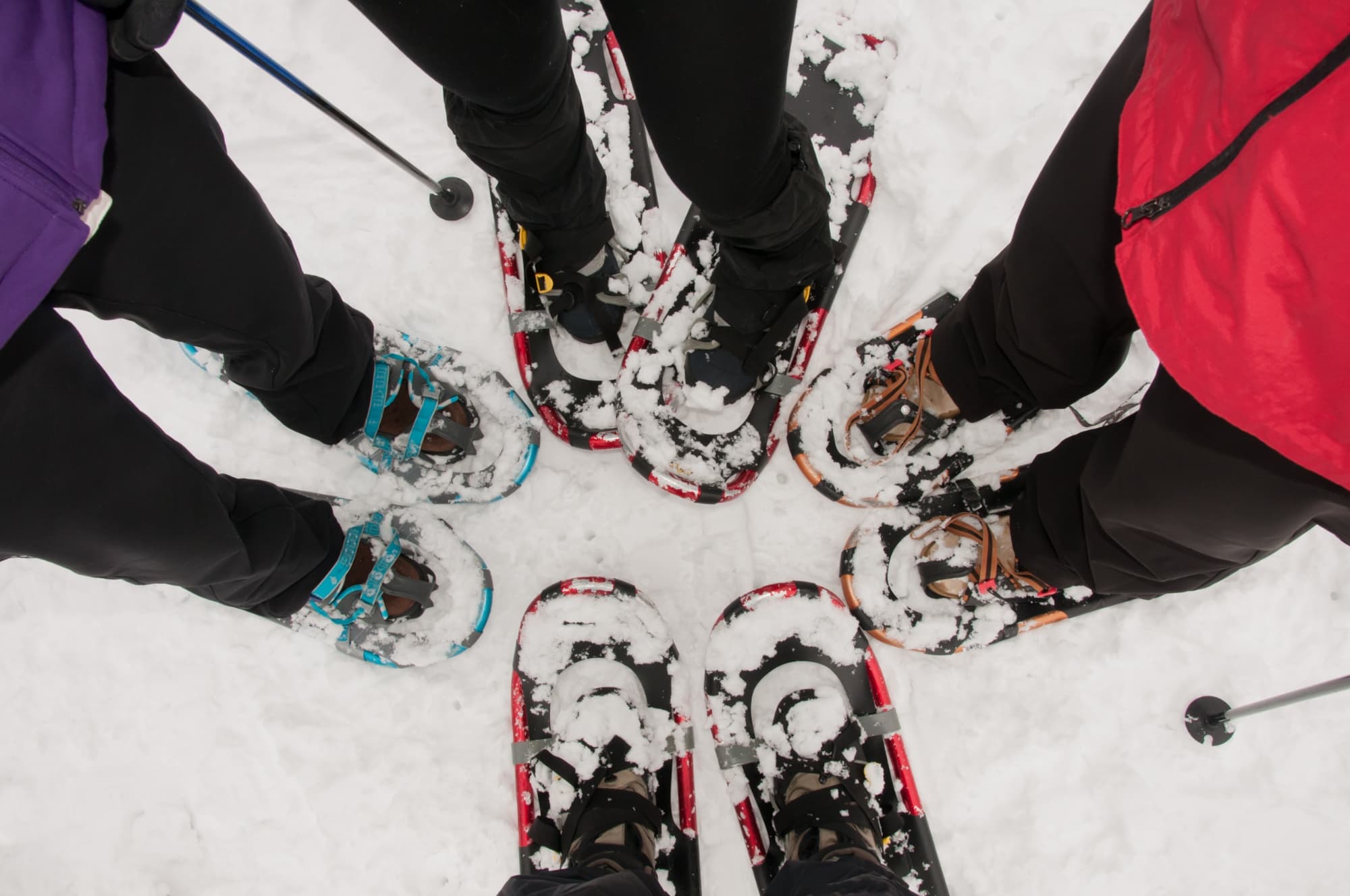 Con las raquetas de nieve en los pies